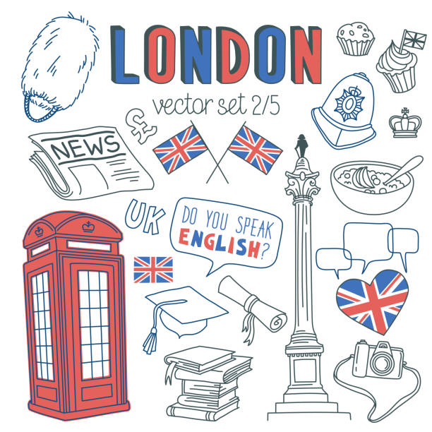 ilustrações, clipart, desenhos animados e ícones de conjunto de doodle de londres. marcos históricos, arquitetura e símbolos tradicionais da cultura inglesa. - mailbox london england red british culture