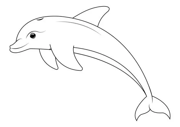 Vector illustration of Black and white dolphin cartoon character vector. Coloring page of cartoon dolphin