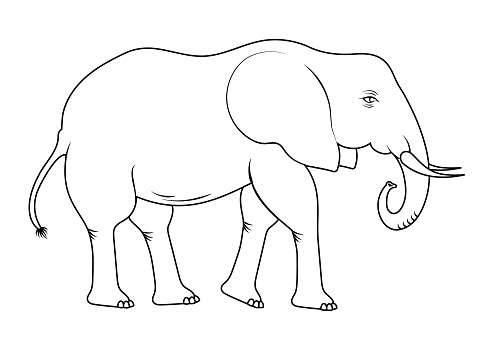 Coloring Page of a Elephant Cartoon Character Vector