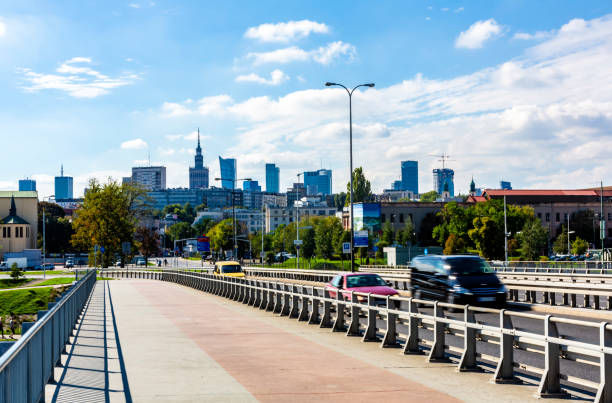 Warsaw with bridge and traffic
