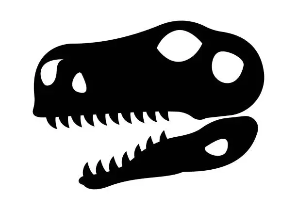 Vector illustration of Dinosaur Head Skull Fossil Silhouette Vector Isolated on White Background