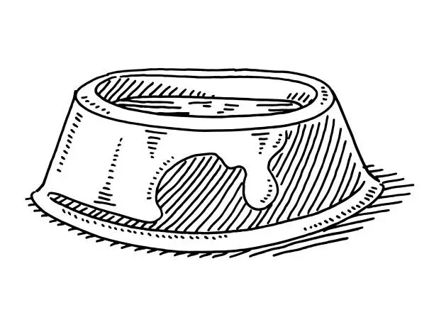 Vector illustration of Drink Water Cat Bowl Drawing