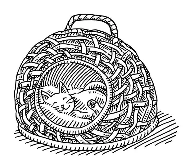 Vector illustration of Cat Basket Drawing