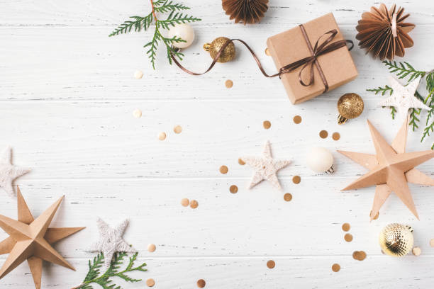 istock Festive Christmas background with gift box and Christmas decorations 1690427842