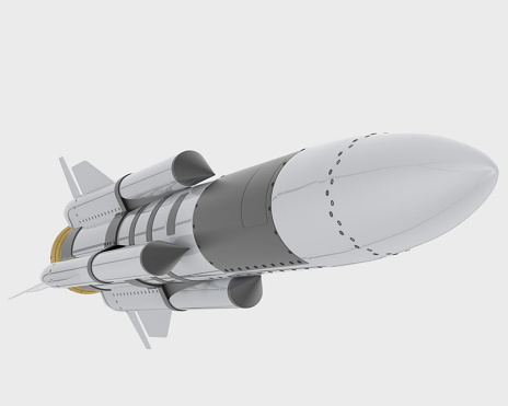 Rocket isolated on grey background. 3d rendering - illustration