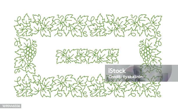 Rectangular Frame Grapes Grape Vine Rectangular Frame Grape Leaves Editable Outline Stroke ...