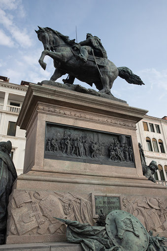 Oslo, Norway - February 24, 2020. Equetrian statue of King Charles III John (Karl Johan) in front of the Royal Palace in Oslo, Norway