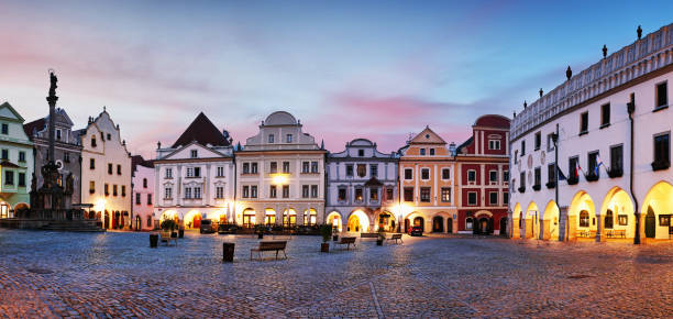istock Panorama of Cesky Krumlov square at night, Czech republic 1690492348