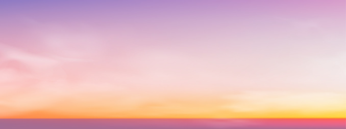 Morning Sky, Horizon Spring Sky Scape in Pink by the Sea,Vector of nature cloud, sky in sunny day Summer, Horizon picturesque banner background for World environment day,Save the earth or Earth day