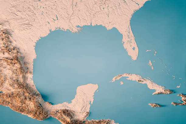 Gulf Of Mexico Topographic Map Horizontal 3D Render Neutral