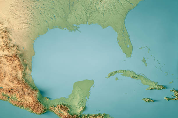istock Gulf Of Mexico Topographic Map Horizontal 3D Render Color 1690516690