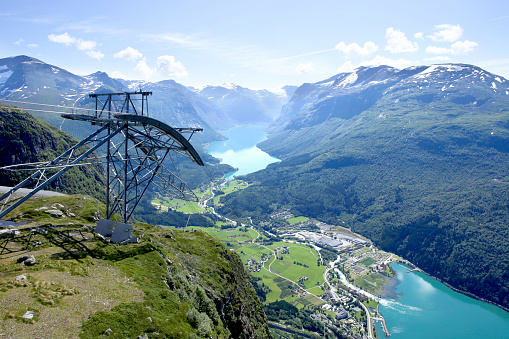 Lovatnet lake from Leon skylift top in Norway.
