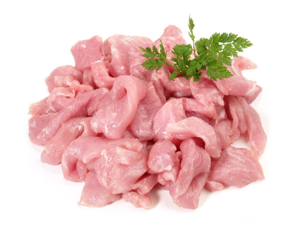 carne de cerdo chope - aislada - geschnetzeltes fotografías e imágenes de stock