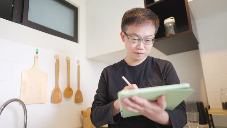 Work From Home, Man Working With Tablet In A Home Kitchen