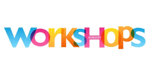 Vector illustration of WORKSHOPS colorful typography banner