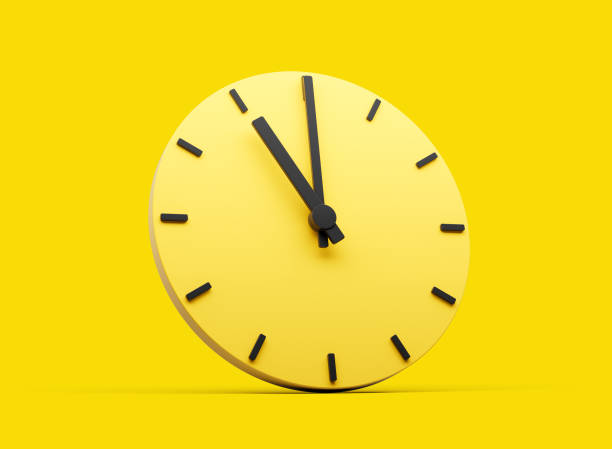 istock 3d Simple Yellow Round Wall Clock 11 O'Clock Eleven O'clock On Yellow Background 3d illustration 1690594890