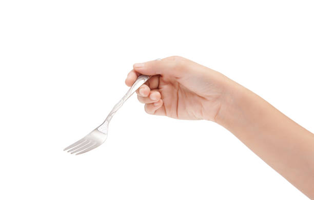istock Female Hand Holding A Silver Stainless Fork Closeup Photo Isolated On White Background 1690596583