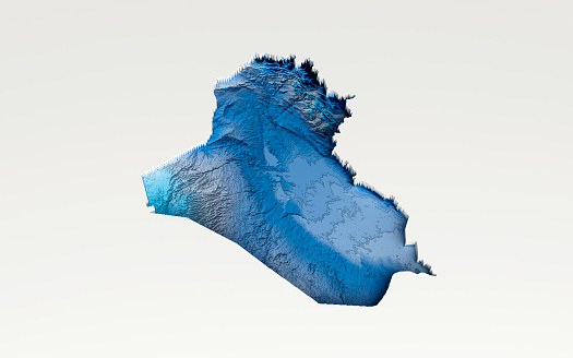 3d Deep Blue Water Iraq Map Shaded Relief Texture Map On White Background 3d Illustration\nSource Map Data: tangrams.github.io/heightmapper/,\nSoftware Cinema 4d