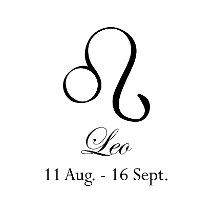 Leo with name and dates. New horoscope with 13 zodiac signs. From August 11 to September 16. Astrology, fortune telling, constellation, stars, ascendant, pseudoscience, natal chart. Italic style