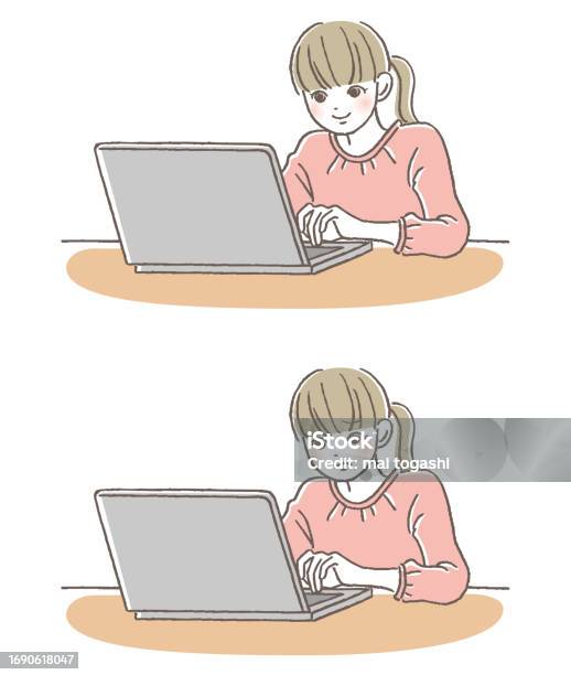 Child Using Computer Outline Child Using Computer Stock Illustration - Download Image Now - Body ...