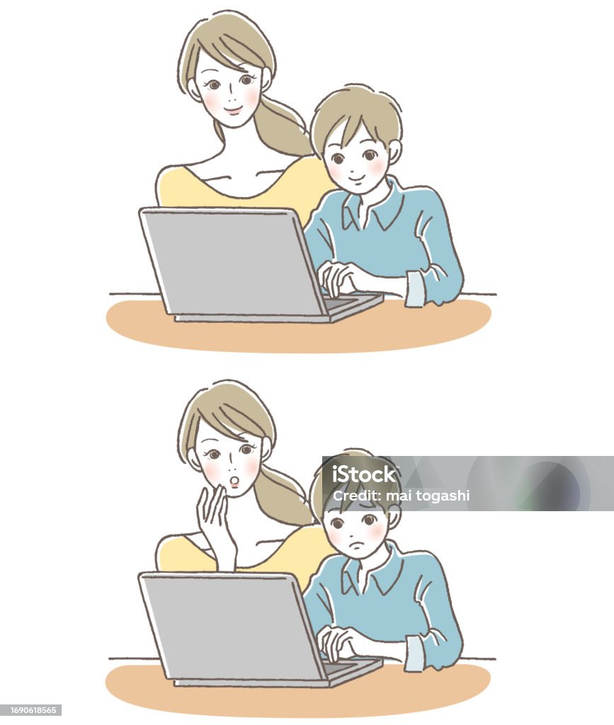 Child Using Computer Outline Child Using Computer Stock Illustration - Download Image Now ...