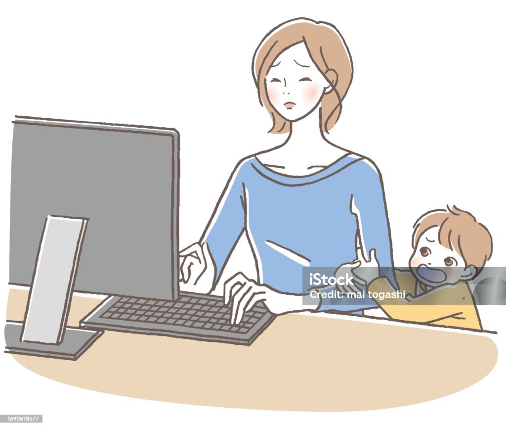 Mother Using Computer Stock Illustration - Download Image Now - Body ...