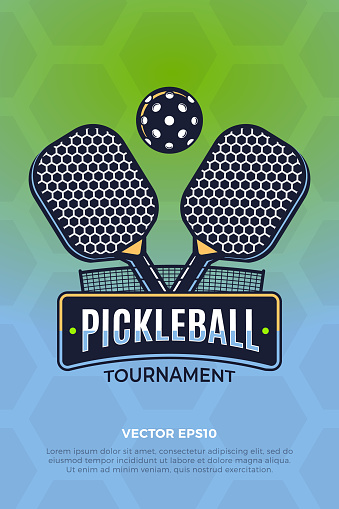 Pickleball tournament flyer with emblem vector illustration