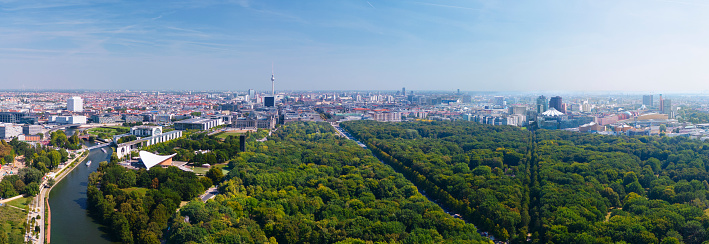 Aerial view of downtown East side of Berlin Mitte district, Germany