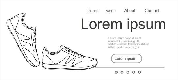 bildbanksillustrationer, clip art samt tecknat material och ikoner med vector illustration of sneakers. sports shoes in a line style. continuous one line. can used for logo, emblem, slide show and banner. illustration with quote template. - gå
