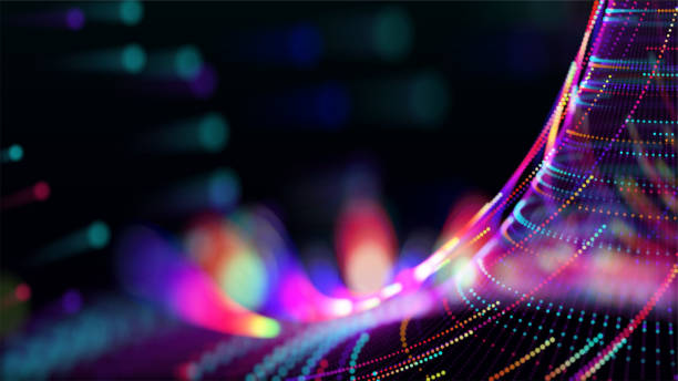 illustrations, cliparts, dessins animés et icônes de visualisation d’une architecture numérique futuriste abstraite. tourbillon abstrait de points lumineux entourés d’anneaux. bokeh. - centrale nucléaire