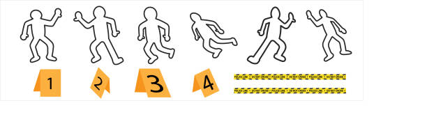 ilustrações de stock, clip art, desenhos animados e ícones de crime scene evidence accident, mark body, silhouette - crime scene chalk outline crime murder