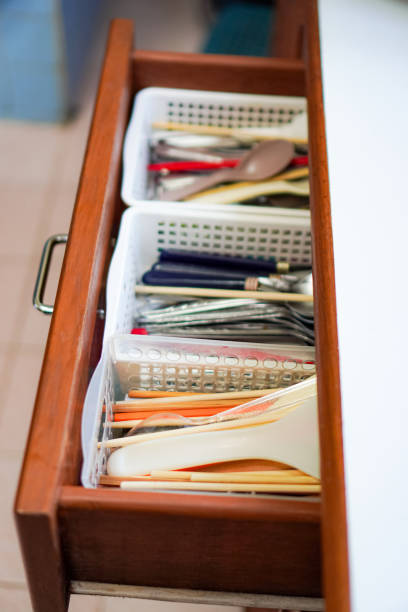istock Vertical image of a drawer that holds spoons, forks and chopsticks for home kitchen utensils. 1690824491