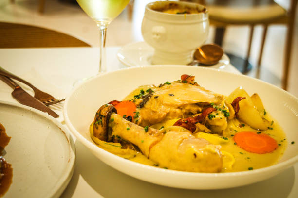 istock Chicken Vin Blanc Free range chicken leg, tarragon, maitake mushroom, egg pasta 1690825067