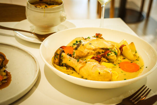 istock Chicken Vin Blanc Free range chicken leg, tarragon, maitake mushroom, egg pasta 1690826215