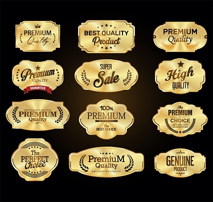 Golden metal plates premium quality collection on black background