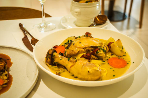 istock Chicken Vin Blanc Free range chicken leg, tarragon, maitake mushroom, egg pasta 1690837586
