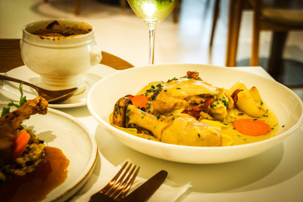 istock Chicken Vin Blanc Free range chicken leg, tarragon, maitake mushroom, egg pasta 1690839626