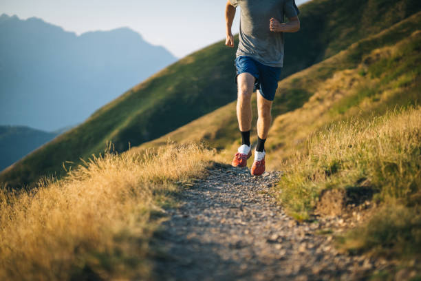 istock Trail runner bounds along mountain trail 1690851834