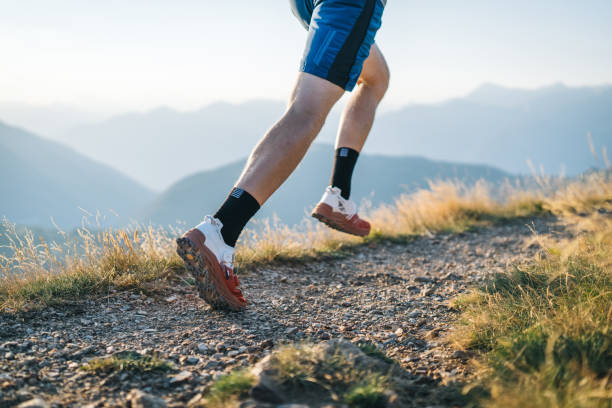 istock Trail runner bounds along mountain trail 1690852885