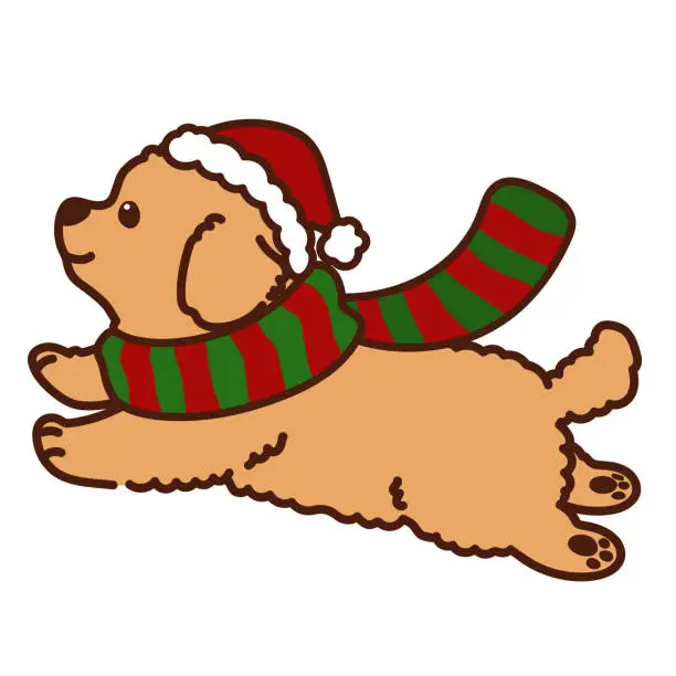Vector illustration of Simple and adorable illustration of Toy Poodle in Christmas clothing jumping