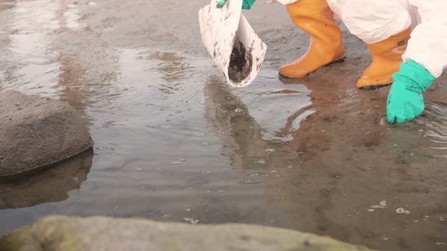 Cleaning  Oil Spill On The Beach