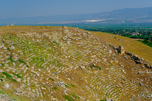 An unrestored amphitheater in Ancient City of Laodicea, Denizli, Turkey