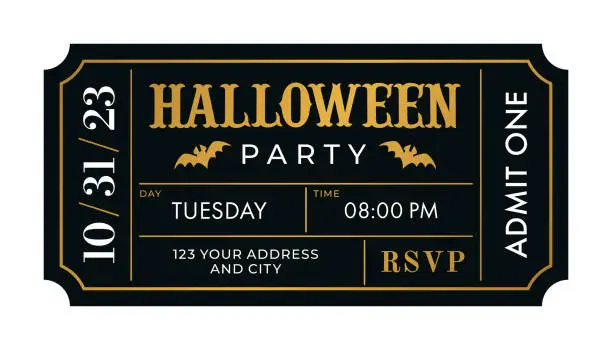 Vector illustration of Halloween Party Ticket Invitation.