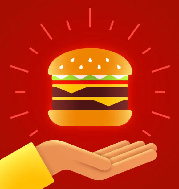 Vector illustration of Cheeseburger Open Hand Hamburger Food