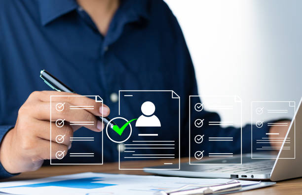 istock Human Resource Management Network Structure (HRM), Businessman searching for employee using laptop. recruitment, Customer Relationship Management, hiring, training, performance. 1690924711