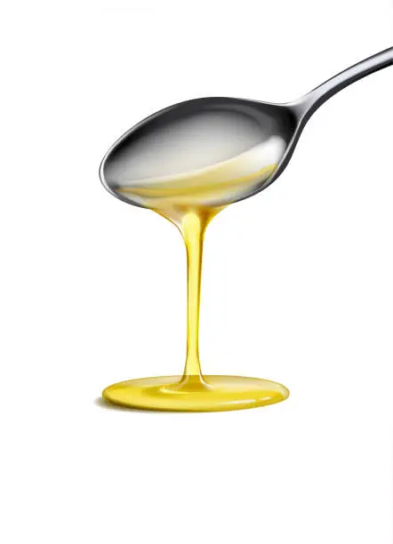 Vector illustration of Organic olive oil poured from spoon