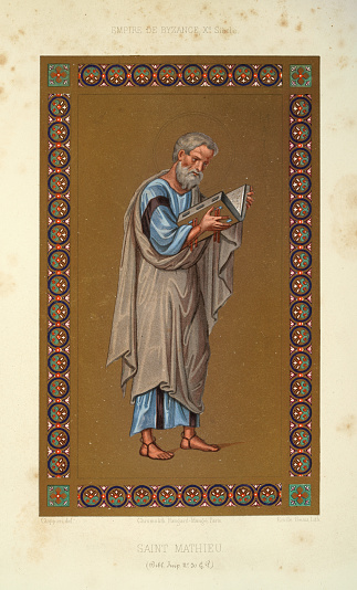Vintage illustration of Saint Matthew, one of the twelve apostles of Jesus, 10th Century Byzantine art