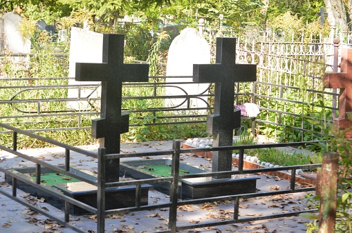 Grave crosses in a cemetery
