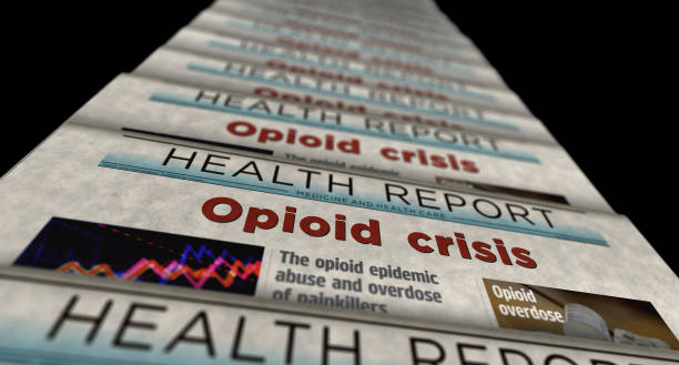 opioid crisis painkiller overdose abuse newspaper printing media - newspaper the media digital tablet digitally generated image imagens e fotografias de stock