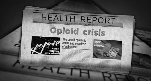 opioid crisis painkiller overdose abuse newspaper printing media - newspaper the media digital tablet digitally generated image imagens e fotografias de stock